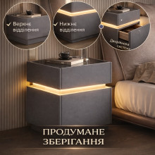 Смарт-Тумба из экокожи Серая XXF02 с LED подстветкой, сейфом, беспроводная зарядка, Bluetooth-аудио 40х40х51 Смарт-Тумба из экокожи Серая XXF02 с LED подстветкой, сейфом, беспроводная зарядка, Bluetooth-аудио 40х40х51