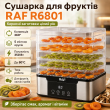 Сушилка для фруктов на 5 ярусов RAF R6801, 350 Вт, серая (RAF6801-AV) Сушилка для фруктов на 5 ярусов RAF R6801, 350 Вт, серая (RAF6801-AV)