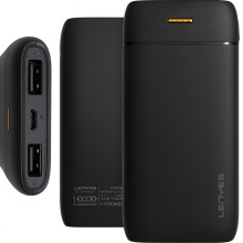 Повербанк LENYES PX167 10000 mAh с LED-индикатором и 2 USB, черный Повербанк LENYES PX167 10000 mAh с LED-индикатором и 2 USB, черный