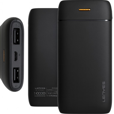 Внешний аккумулятор Power Bank LENYES PX167 10000 мАч с LED-индикатором и 2 USB, черный (PX167-AV)