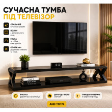 Тумба под телевизор AND YM174 78,7×13,8×16,5 см, черная — современная ТВ-тумба с полками из зеркального стекла (ANDYM174-AV) Тумба под телевизор AND YM174 78,7×13,8×16,5 см, черная — современная ТВ-тумба с полками из зеркального стекла (ANDYM174-AV)