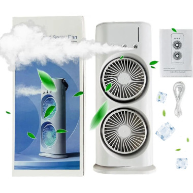 Вентилятор настольный двойной с охлаждением Double-ended Spray Fan, LED-подсветкой, пультом и 3 скоростями (DFL812-AV)