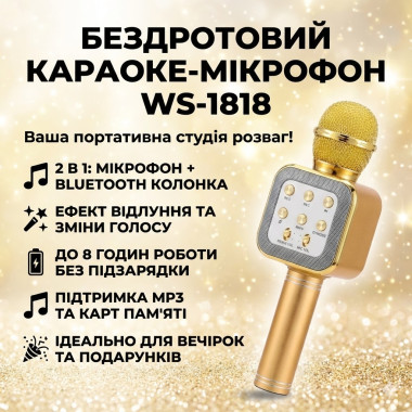 Караоке микрофон Bluetooth DM WS1818 с динамиками беспроводная колонка микрофон для пения Желтый