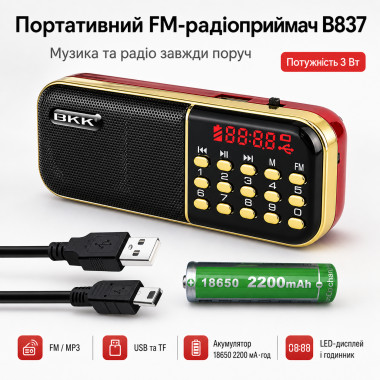 Портативный радиоприемник MP3/FM B837 с USB / Миниатюрное радио с аккумулятором (B837-AV)