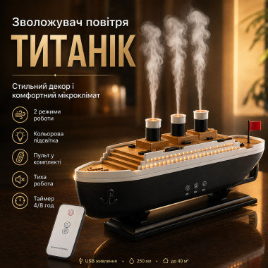 Увлажнитель воздуха Титаник 30 см, 250 мл, от USB, RGB (ND2021PCS-AV)
