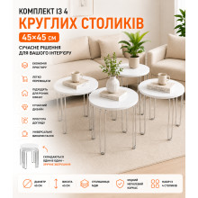 Набор из 4 круглых журнальных столиков 45×45 см, белый — комплект кофейных столиков с металлическим каркасом (Tab2502-AV) Набор из 4 круглых журнальных столиков 45×45 см, белый — комплект кофейных столиков с металлическим каркасом (Tab2502-AV)