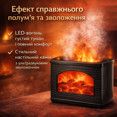 Увлажнитель воздуха-аромадиффузор «Камин» LT-9058, 270 мл, с эффектом пламени и LED-подсветкой (LT915-AV)