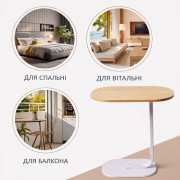 Журнальный приставной стол металлический в стиле лофт 60 см, белый каркас, столешница светлое дерево, компактный столик к дивану