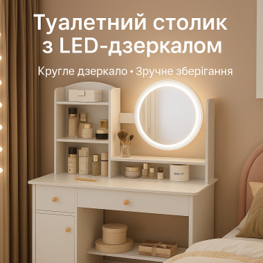 Туалетный столик STL-MD 73 с зеркалом и LED-подсветкой, полками и ящиками, белый (STLMD73-AV)