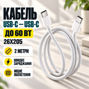 Кабель USB-C — USB-C 60W, 2 м, для быстрой зарядки 26X205 (26X205-AV)