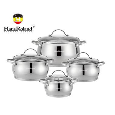 Набор кастрюль Haus Roland HR114-2, 4 шт из нержавеющей стали 1,9/2,7/3,6/6,1 л. Серебристый (HR114-2)