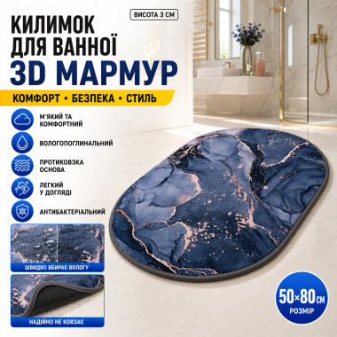 Гигроскопический противоскользящий коврик для ванной 80×50 см, синий (8983-AV)