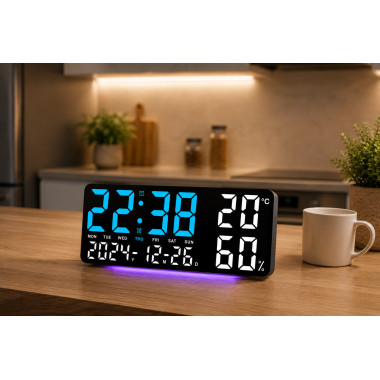Цифровые настенные/настольные LED-часы GH-9002 с будильником, температурой и влажностью (GH9002-AV)