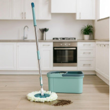 Швабра с автоматическим отжимом и ведром 10л+ 2 насадки бирюзовый