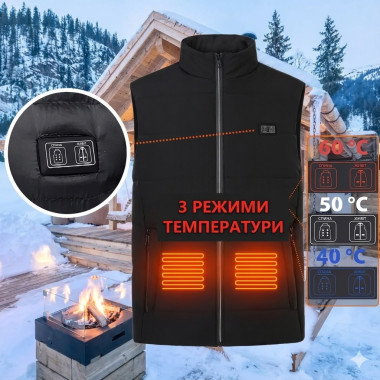 Жилет с подогревом USB, размер L, 9 зон обогрева, воротник, 3 режима температуры, черный (NLH93-AV)