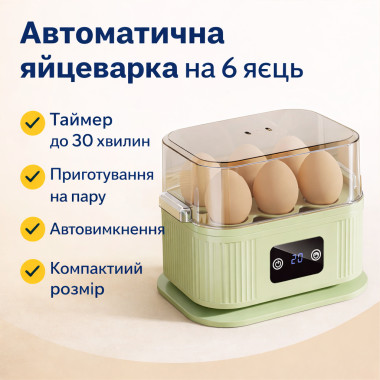 Электрическая автоматическая яйцеварка на 6 яиц с таймером и функцией приготовления на пару, 220V, 200 Вт (MFT6200-AV)