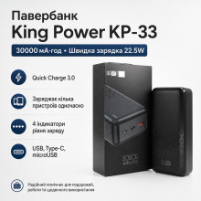 Внешний аккумулятор King Power KP-33 30000 мА·ч 22.5 Вт Power Bank с быстрой зарядкой (KP33-AV) Внешний аккумулятор King Power KP-33 30000 мА·ч 22.5 Вт Power Bank с быстрой зарядкой (KP33-AV)