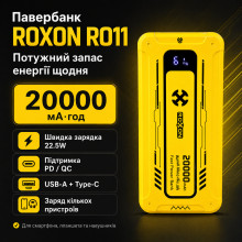 Внешний аккумулятор Power Bank 20000mAh 22.5W ROXON RO11 быстрая зарядка для смартфонов и гаджетов