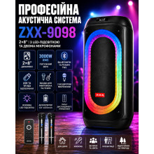 Аккумуляторная акустическая система ZXX-9098 2×8″ - колонка со светодиодной подсветкой + 2 беспроводных микрофона (ZXX9098-AV)