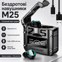 Беспроводные наушники Bluetooth M25 с кейсом и встроенным PowerBank, черные, с дисплеем (M25-AV) Беспроводные наушники Bluetooth M25 с кейсом и встроенным PowerBank, черные, с дисплеем (M25-AV)