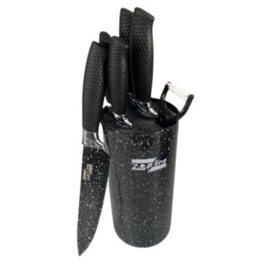 Набор ножей Zepline ZP-046Pro профессиональный с подставкой на 7 предметов черного цвета (BLACK046-AV)