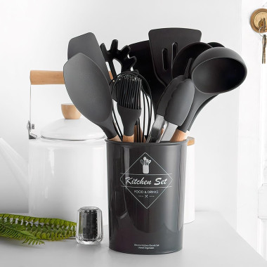 Силиконовый кухонный набор принадлежностей Kitchen Stuff, 12 предметов, черный (KIT1224-AV)