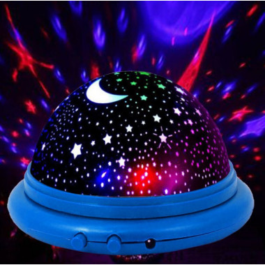 Проектор-ночник Звездное Небо Mini Kosmos НЛО RGB  на батарейках Синий (VK-2228)