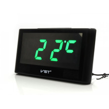 Часы электронные настольные VST с будильником и термометром USB и 2 батарейки R3 ААА Черный (VK-4743)