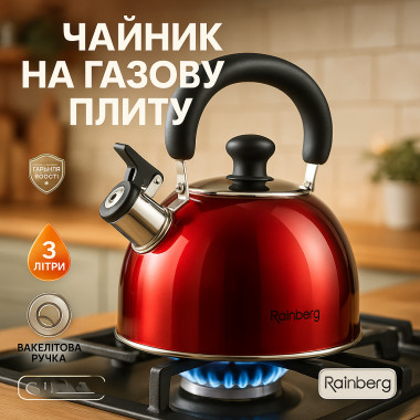 Чайник Rainberg RB-625 3 л со свистком из нержавеющей стали для электрических и газовых плит (REDRB625-AV)