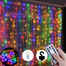 Светодиодная гирлянда-штора USB, 3×2 м, 200 LED, мультицвет, 8 режимов, с пультом ДУ (NNRS88-AV) Светодиодная гирлянда-штора USB, 3×2 м, 200 LED, мультицвет, 8 режимов, с пультом ДУ (NNRS88-AV)