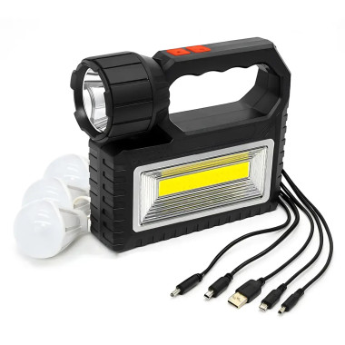 Солнечная зарядная станция OK-718S-A с LED+COB фонарем 10 W, Power Bank, солнечной панелью и 3 выносными лампами (OK718SA-AV)