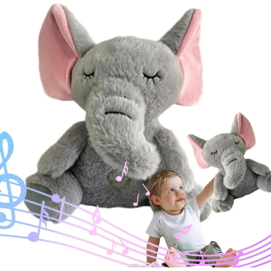 Интерактивная мягкая игрушка-ночник дышащий Слоник Elephant Серый Успокаивающая плюшевая игрушка(ELEPH30-AV)
