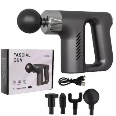 Массажер пистолет Fascial Gun KH-740 Чёрный с насадками мышечный портативный ручной для спины и тела (KH740-AV)