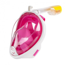 Полнолицевая панорамная маска для плаванья снорклинга FREE BREATH ORIGINAL (L/XL) с креплением для экшн камеры Розовая