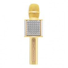 Детский беспроводной аккумуляторный караоке микрофон Wster с колонкой Bluetooth плюс светомузыка Золотой (YS-86)