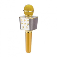 Детский беспроводной аккумуляторный караоке микрофон Wster со стерео колонкой Bluetooth и светодиодной подсветкой динамиков Золотой (WS-1688)
