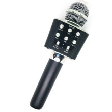 Детский беспроводной аккумуляторный караоке микрофон Wster со стерео колонкой Bluetooth и светодиодной подсветкой динамиков Чёрный (WS-1688)