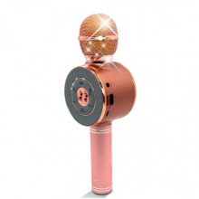 Детский беспроводной аккумуляторный караоке микрофон Wster с колонкой Bluetooth 24 см Розовый (WS-668)