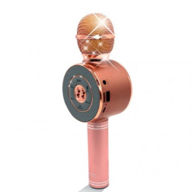 Детский беспроводной аккумуляторный караоке микрофон Wster с колонкой Bluetooth 24 см Розовый (WS-668)