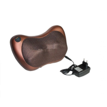 Подушка роликовый массажер для шеи спины и ног Massage Pillow от 12V и 220V (для дома и машины) Коричневая 4 ролика