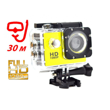 Экшн камера HD Action A7 1080P с аквабоксом в комплекте и набором креплений спортивная водонепроницаемая Yellow
