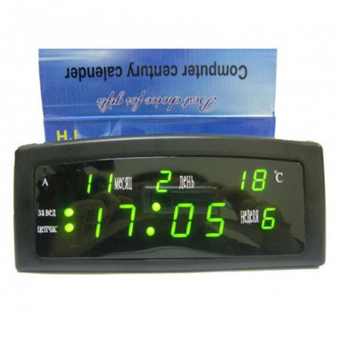 Электронные часы VST настольные от сети и батареек с зелёными цифрами дата время будильник Чёрные (VST-909)