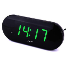 Электронные часы VST цифровые настольные от сети и батареек с зелёными цифрами будильник 16.5см Чёрные (VST-717)