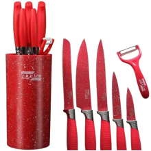 Набор ножей Zepline ZP-046Pro профессиональный с подставкой набор кухонных ножей на 7 предметов красного цвета (RED046-AV)