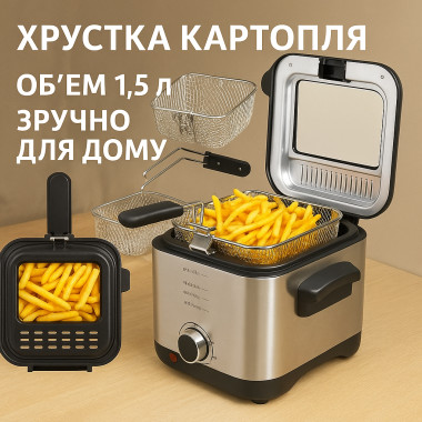 Фритюрница Crownberg CB-5542 1,5 л 1200 Вт с терморегулятором и антипригарной чашей (CB5542-AV)
