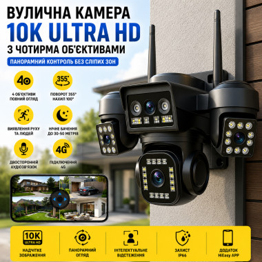 Уличная камера видеонаблюдения с четырьмя объективами, 4G и двусторонней связью (G0605-AV)