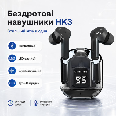 Беспроводные Bluetooth-наушники HK3 TWS вакуумные с LED-дисплеем, шумоподавлением, микрофоном, игровым режимом и зарядным