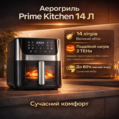 Аэрогриль Prime Kitchen AF1012DT 14 л с двойным нагревом и сенсорным управлением (AF1012DT-AV)