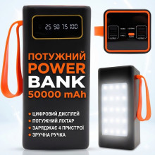 Повербанк JS-658 50000 mAh, 4×USB, Type-C + microUSB, внешний аккумулятор с дисплеем и фонариком, черный Повербанк JS-658 50000 mAh, 4×USB, Type-C + microUSB, внешний аккумулятор с дисплеем и фонариком, черный