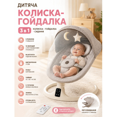 Многофункциональная колыбель-качалка для малышей 3 в 1 M06 с Bluetooth, музыкой и пультом управления (M17859-AV)